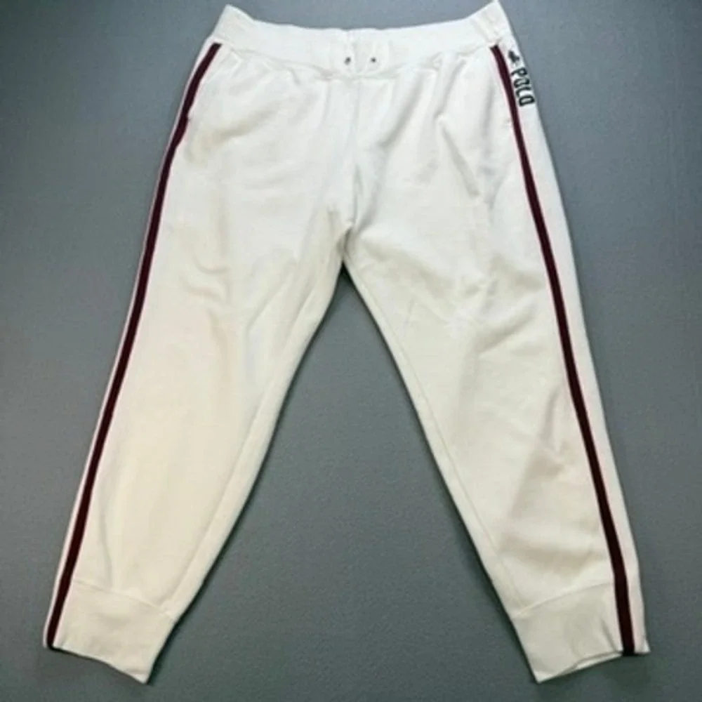 Polo Ralph Lauren Track Pants Mens Relaxed XL White Burgundy Side Stripe Joggers